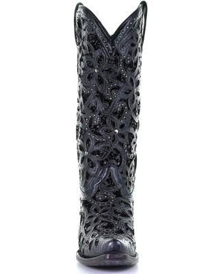 Pre-owned Corral Boots Corral Women's Inlay Embroidery Western Boot - Snip Toe - A3752 In Black