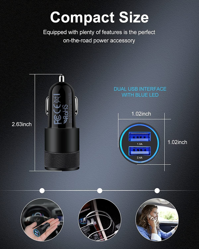 Car Charger, [2Pack/3.4a] Fast Charge Dual Port USB Cargador Carro Lighter Adapt