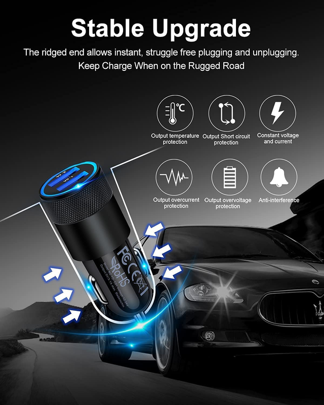 Car Charger, [2Pack/3.4a] Fast Charge Dual Port USB Cargador Carro Lighter Adapt