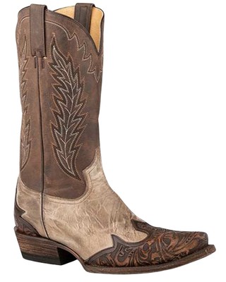 Pre-owned Stetson Men's Handtooled Blaze Western Boot - Snip Toe - 12-020-6162-4070 Ta In Brown