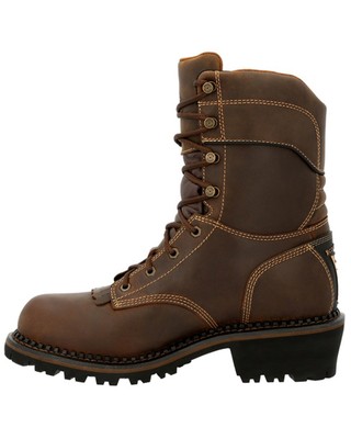 Pre-owned Georgia Boot Men's 9" Amp Lt Logger Insulated Waterproof Work Composite Toe - In Brown