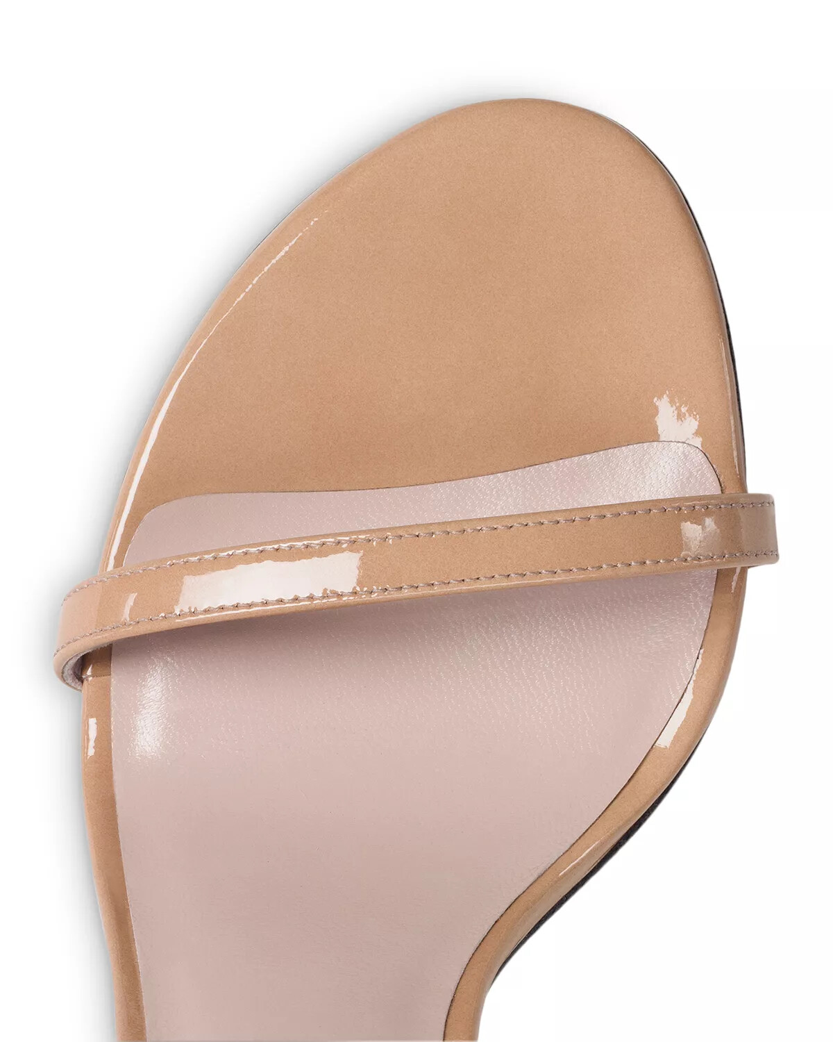 Pre-owned Stuart Weitzman Women's Nudistsong Adobe Patent Leather Heel Sandals Size 10 B In Beige