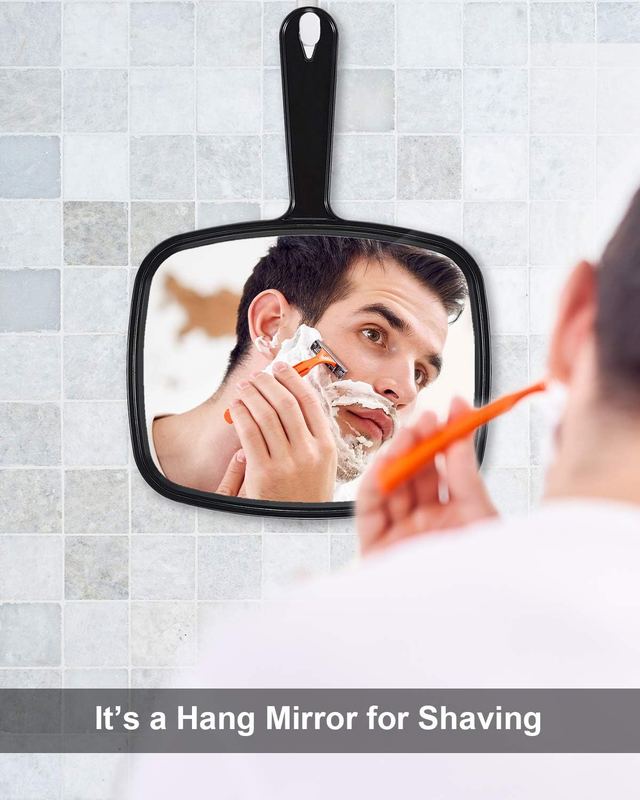 Large Hand Mirror, Salon Barber Hairdressing Handheld Mirror with Handle (Square