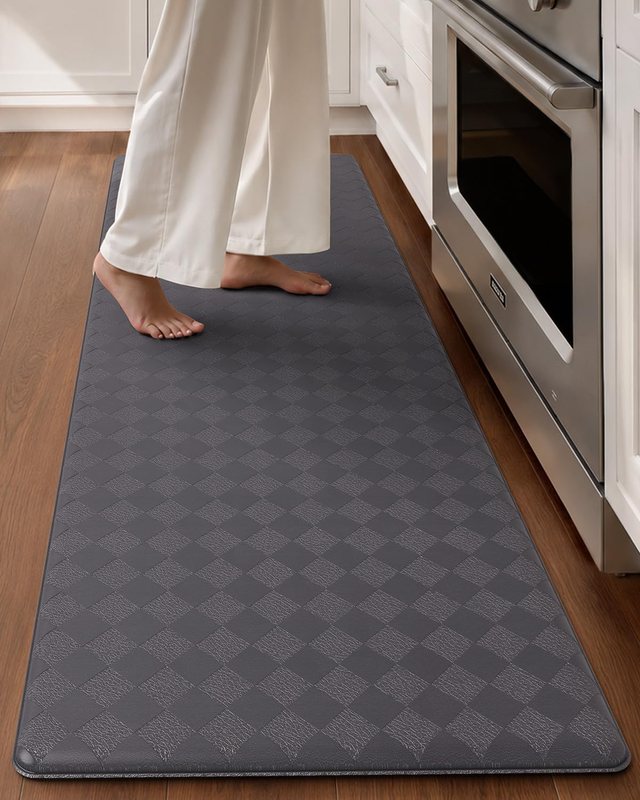 Checkered Anti-Fatigue Kitchen Floor Mat 44X150Cm, Grey