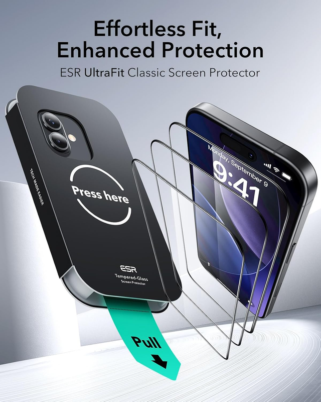 3-Pack of Tempered Glass Screen Protectors for iPhone 17/iPhone 16 Pro, Military