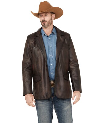 Pre-owned Cripple Creek Men's Leather Blazer - Ml7482-20 In Brown