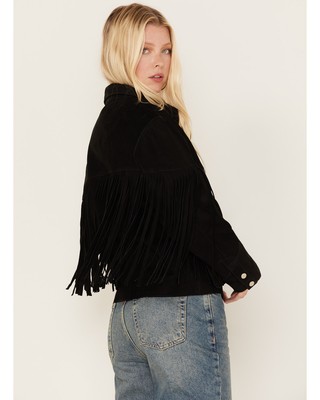 Pre-owned Understated Leather Women's Howling Moon Fringe Jacket - Wjkt105900 In Black