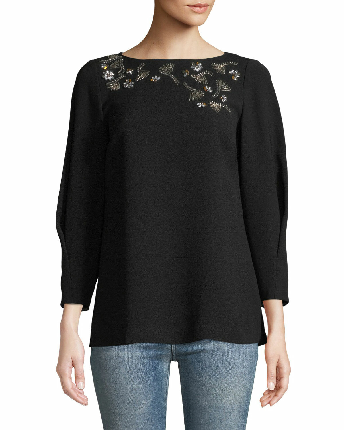 

LAFAYETTE 148 Блузка из крепа CADDY Finesse с цветочным принтом и бисером Топ  ~ 1X 14W, Черный