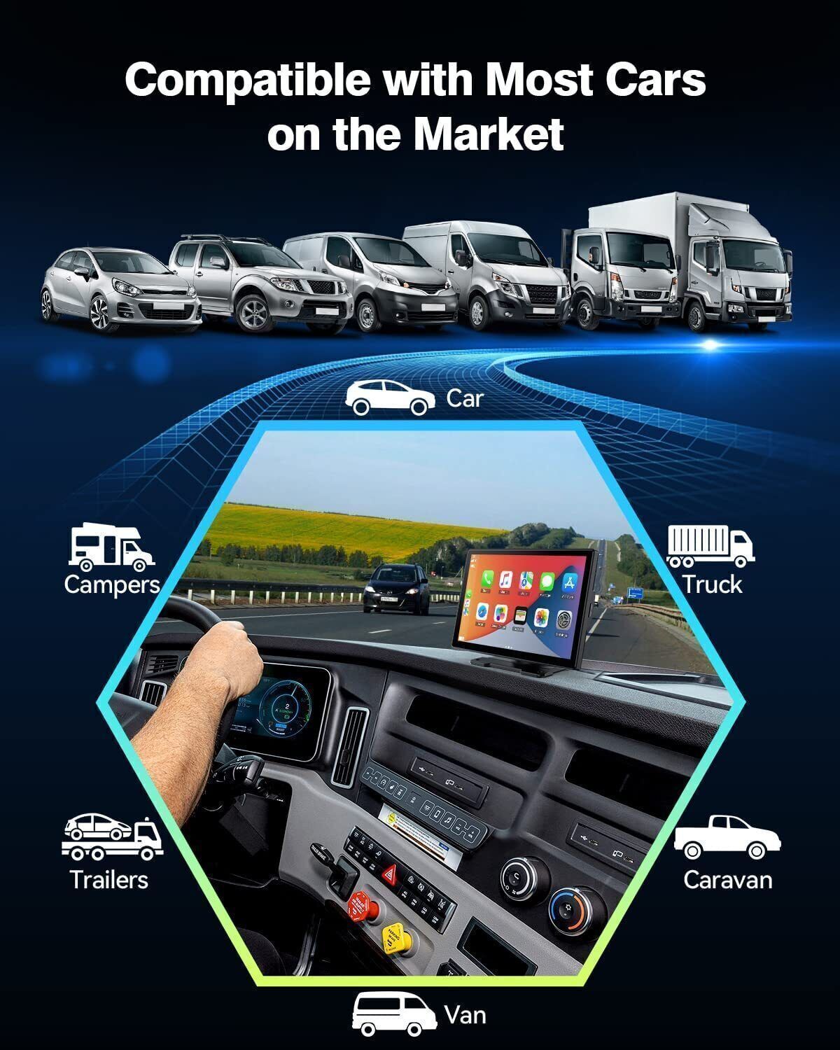 9"Portable Car Stereo Radio Wireless Apple Carplay/Android Auto Touch Screen GPS