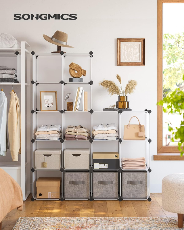 Cube Storage Organizer, 16 Cube Closet Organizers 48.4 x 12.2 x 48.4 Inches, Whi
