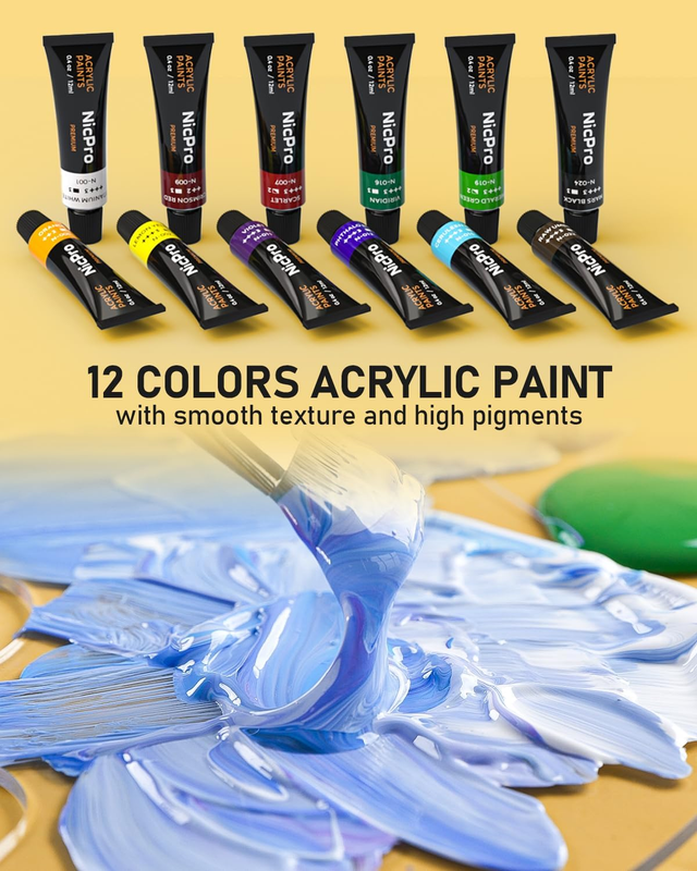 65PCS Acrylic Paint Canvas Set, Kids & Adults Art Painting Supplies Kit with 2 S