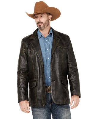 Pre-owned Cripple Creek Men's Leather Blazer - Ml7465-87 Large In Black