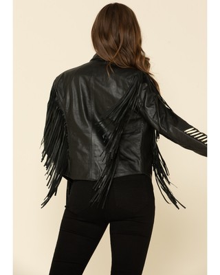 Pre-owned Liberty Wear Women's Fringe Sheep Napa Jacket - 9841-blk In Black