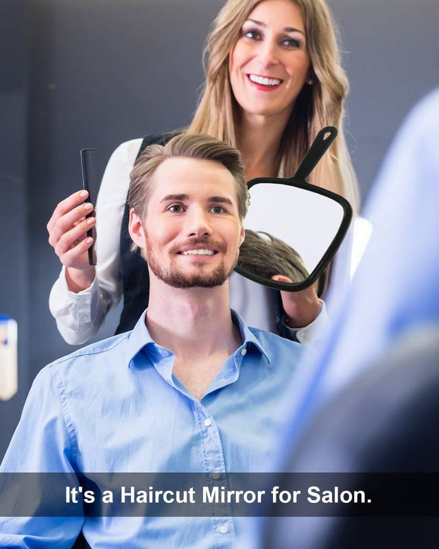 Large Hand Mirror, Salon Barber Hairdressing Handheld Mirror with Handle (Square