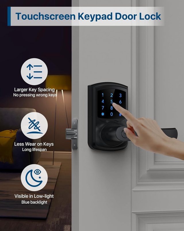 Keyless Entry Door Lock, Keypad Door Lock with Handle, Touchscreen Electronic Do