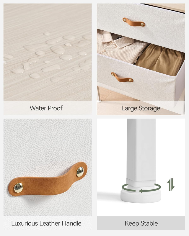 47.2" W White Dresser for Bedroom with Charging Station and LED Lights, 6 Drawer
