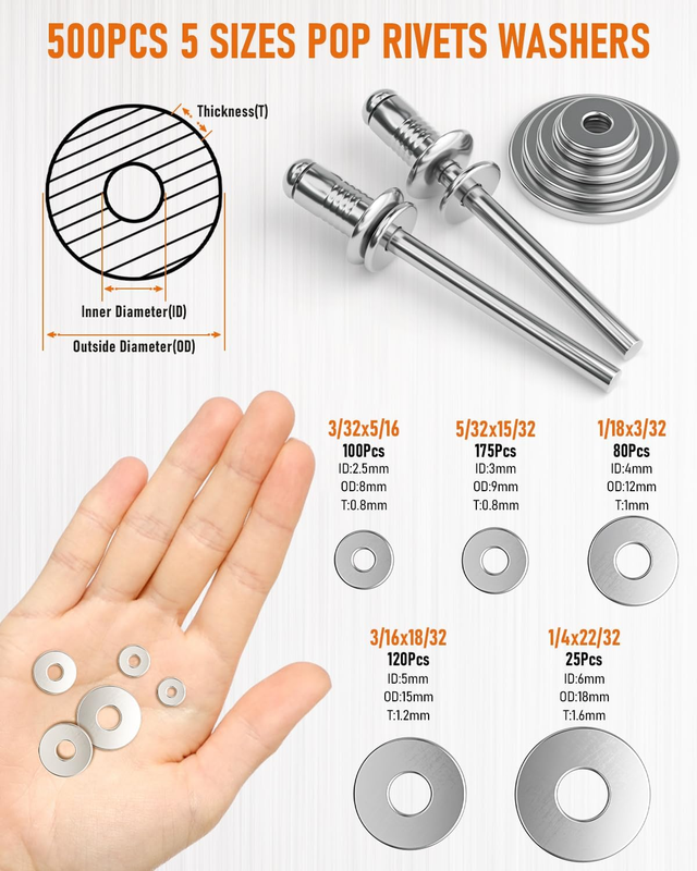 1000PCS Aluminum Pop Rivets Assortment Kit, 14 Sizes Pop Rivets (3/32" 1/8" 5/32