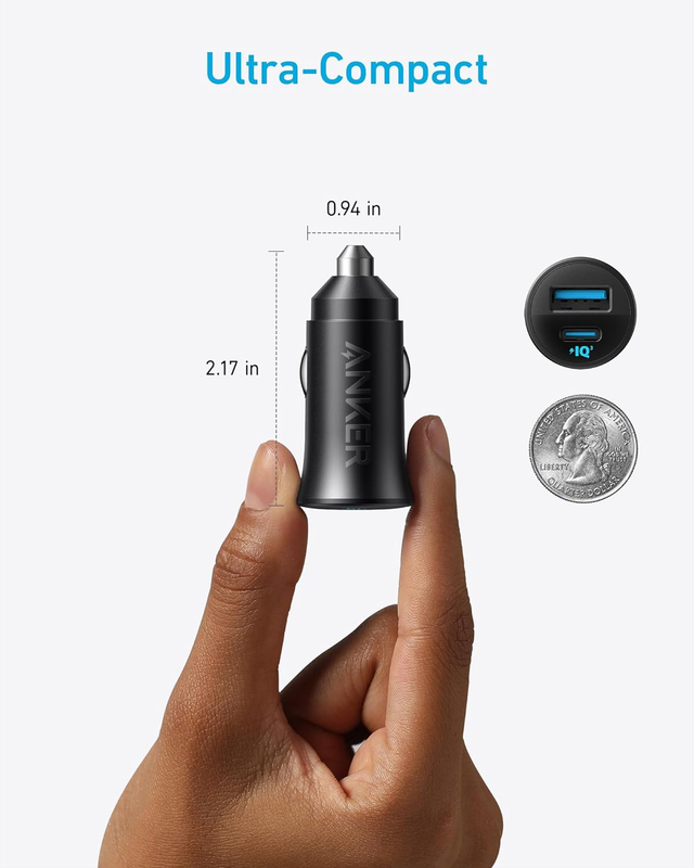 USB-C Car Charger, 30W 2-Port Type-C Car Adapter, iPhone Car Charger with Power