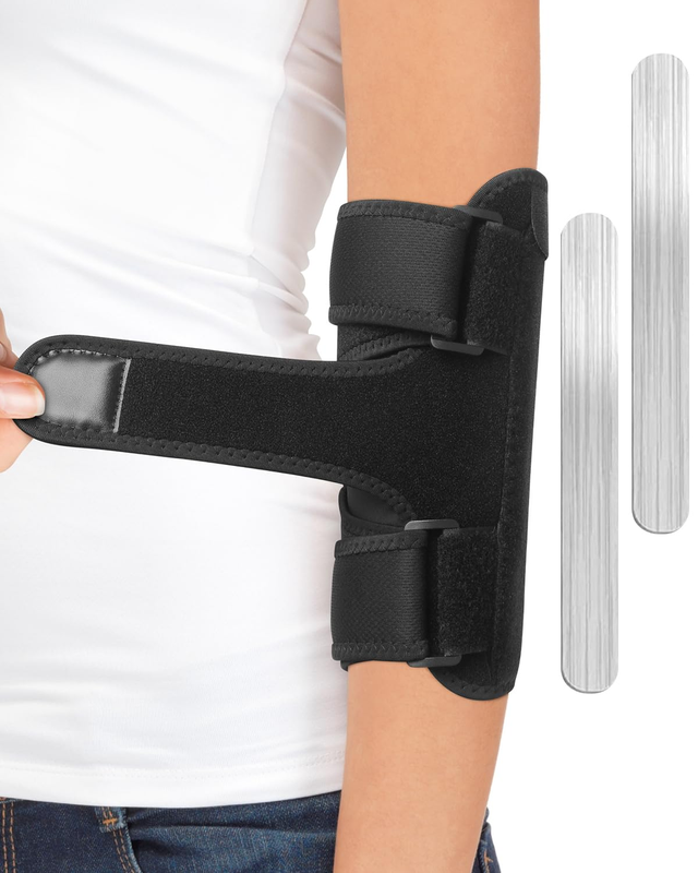 Elbow Brace with 2 Removable Metal Splint for Sleeping, Adjustable Cubital Tunne