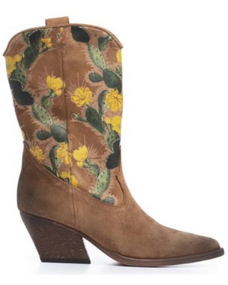 Pre-owned Golo Shoes Women's Cactus Graphic Western Boot - Pointed Toe - Cactus-dromedary In Beige