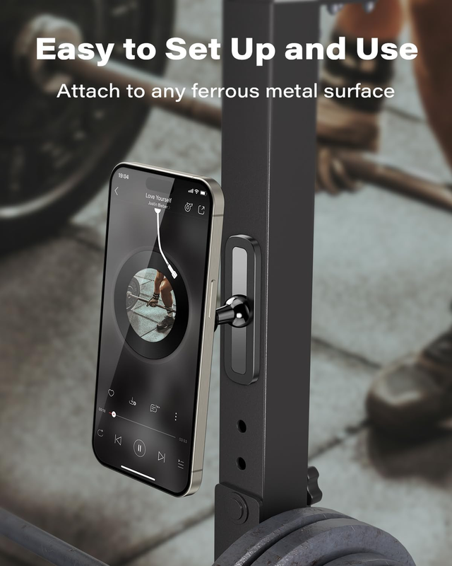 Magnetic Phone Holder for Gym, Alloy Base & Ball Joint, Attach to Metal Surfaces