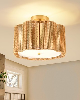 WILON Rattan Ceiling Light Fixture, 3-Light Boho Light Fixtures with Wicker a...
