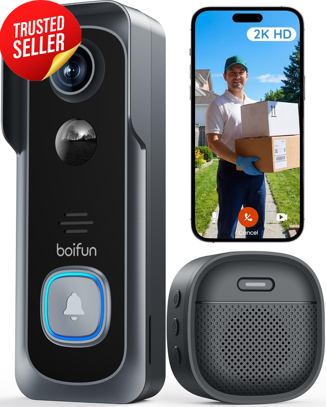 Doorbell Camera 2K 3MP WiFi Battery No Subscription