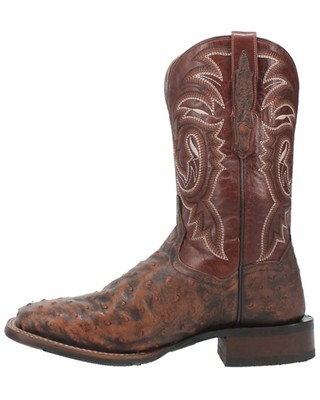 Pre-owned Dan Post Men's Dillinger Full Quill Ostrich Western Boot Broad Square Toe - In Brown