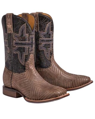Pre-owned Tin Haul Men's Rowdy Western Boot - Broad Square Toe - 14-020-0077-0430 Ta In Brown