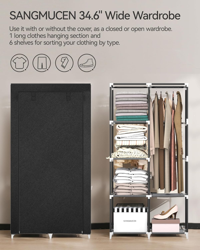 Portable Closet, 34.6" Wx 17.7" D x 65.1" H, Black