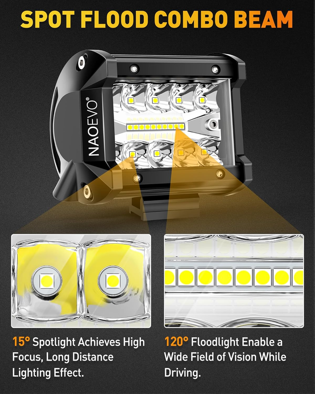 4 Inch LED Pod Lights, 240W 24,000LM LED Fog/Driving/Off Road Lights with Spot F