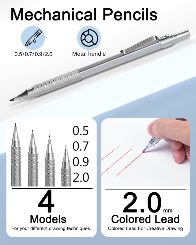 Nicpro 35PCS Metal Mechanical Pencils Set, Art Drafting Pencil 0.5, 0.7, 0.9 Mm 