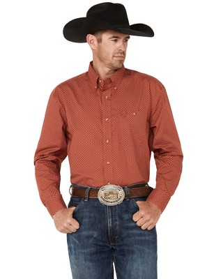Wrangler Men's George Strait By Long Sleeve Button Down One Pocket Printed Red