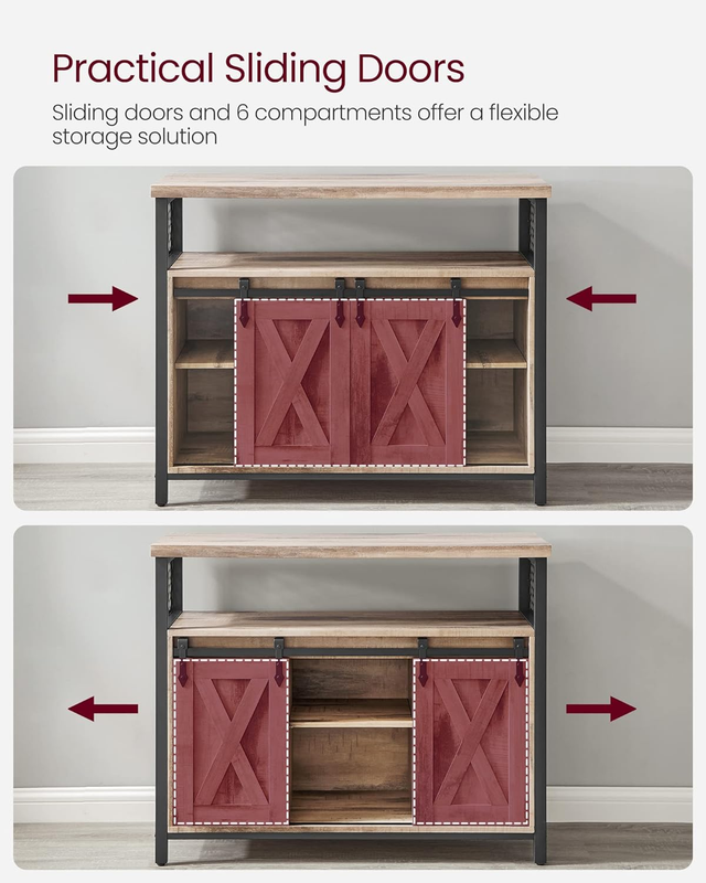 Buffet Cabinet, Coffee Bar Storage Cupboard, Sideboard with 2 Sliding Barn Doors
