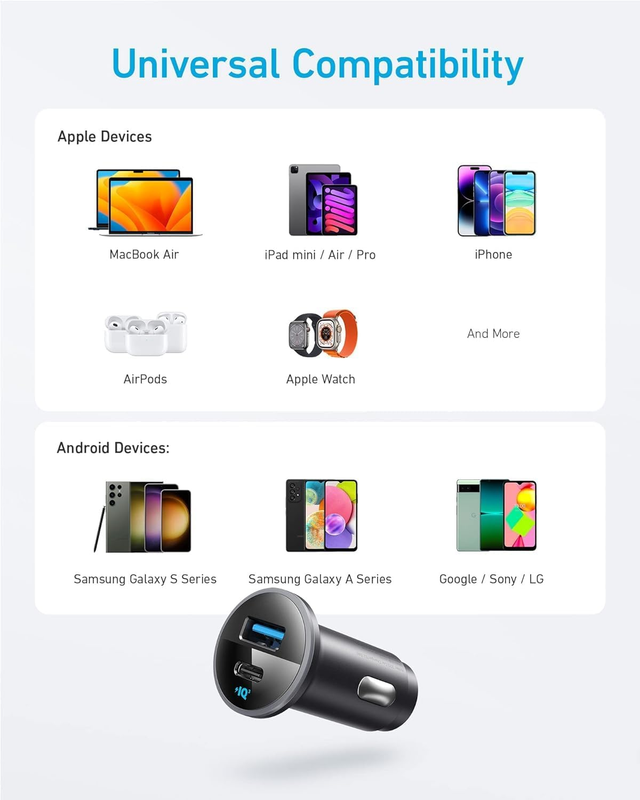 323 USB-C Car Charger Adapter, 52.5W Cigarette Lighter Charger with 30W PowerIQ
