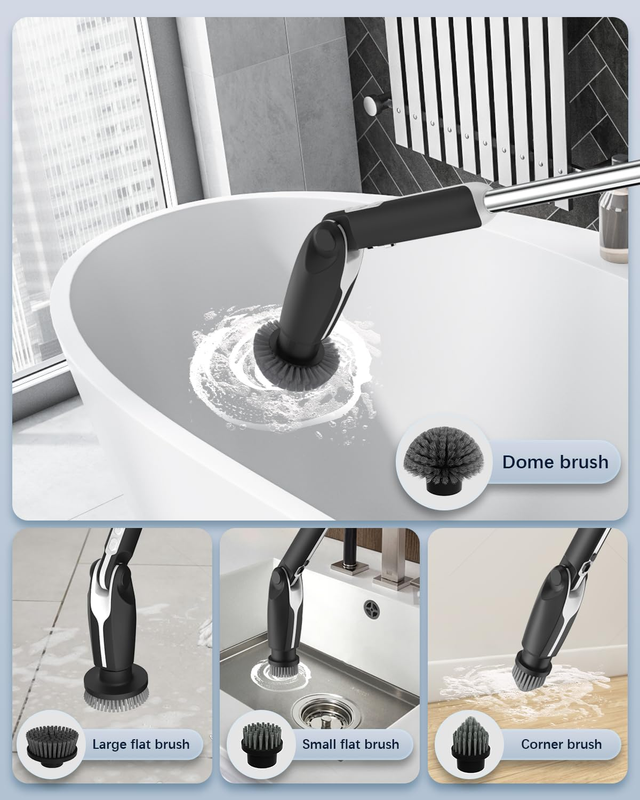 Electric Spin Scrubber, Shower Scrubber with 4 Adjustable Angles and 8 Brush Hea