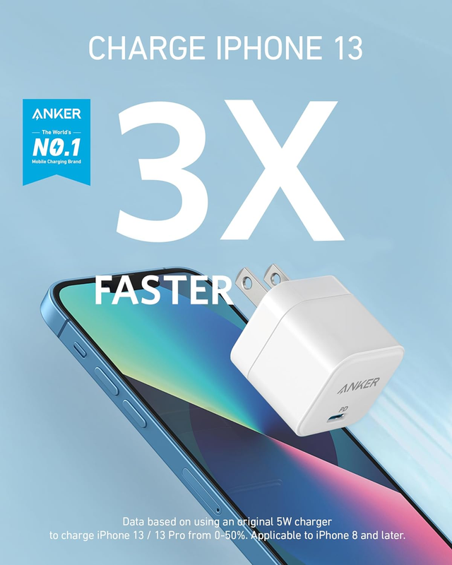 USB C Charger,  2-Pack 20W Fast Charger with Foldable Plug, PowerPort III 20W Cu