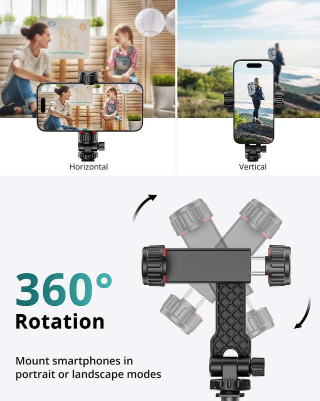 Phone Tripod Mount, Universal Smartphone Mount Adapter with 2 Cold Shoe and 1/4"