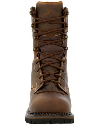 Pre-owned Georgia Boot Men's 9" Amp Lt Logger Insulated Waterproof Work Composite Toe - In Brown