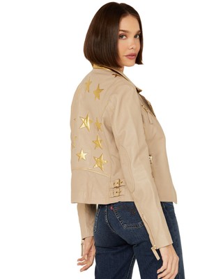 Pre-owned Mauritius Leather Women's Christy Star Zip-front Moto Jacket - Christy3rf In White