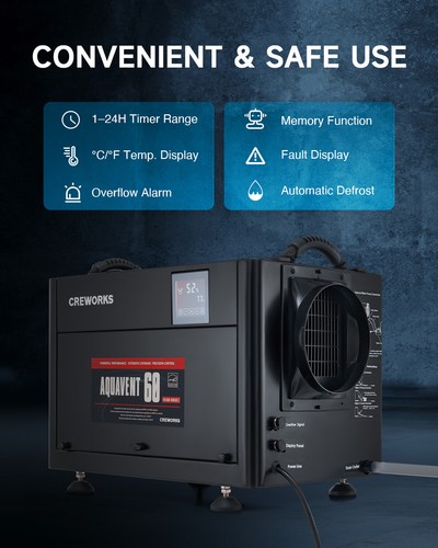 CREWORKS 130 PPD Commercial Dehumidifier for Crawl Space Basement Warehouse