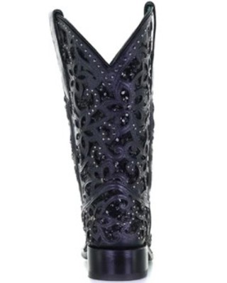 Pre-owned Corral Boots Corral Women's Inlay Embroidered And Stud Cowgirl Boot - Square Toe - A4128 In Black