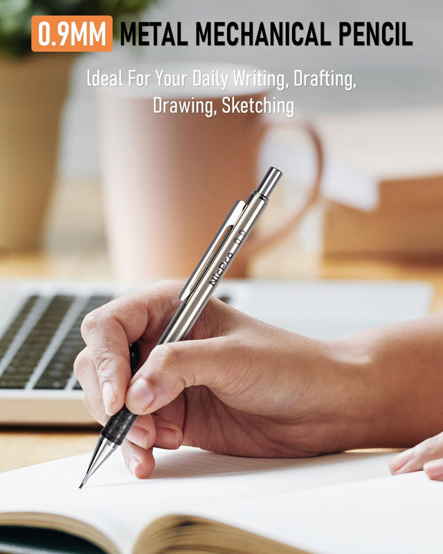 0.9 Mm Mechanical Pencil Set with Case, 3PCS Metal Mechanical Pencils with 6 Tub