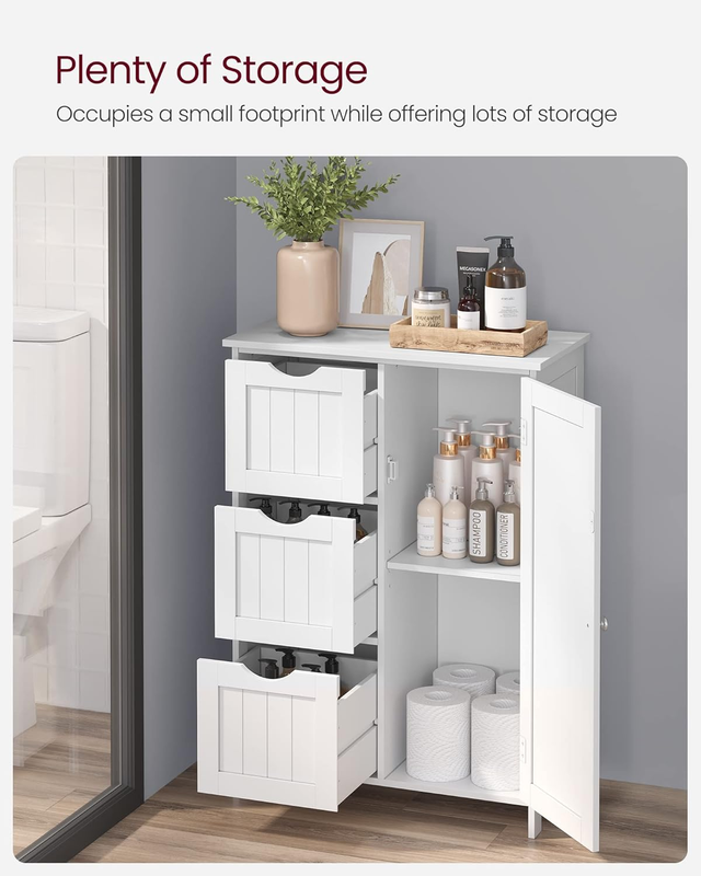 Bathroom Floor Storage Cabinet, Freestanding Bathroom Storage Unit with 3 Drawer