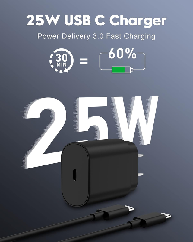 Type C Fast Charger, 2 Pack 25W USB C Wall Charger Super Fast Charging Block wit
