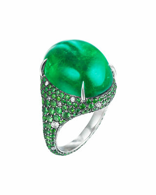 Sterling Silver Rings 925 Cabochon Green Emerald Cut Women CZ ADASTRA JEWELRY
