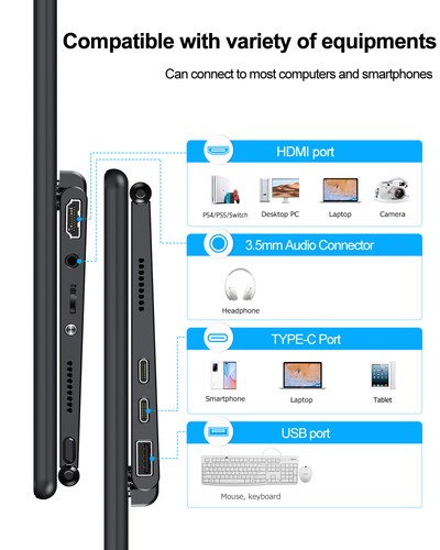 17.3" Portable Monitor UPERFECT 1920x1080 HDMI USB C Gaming Monitor with Stander