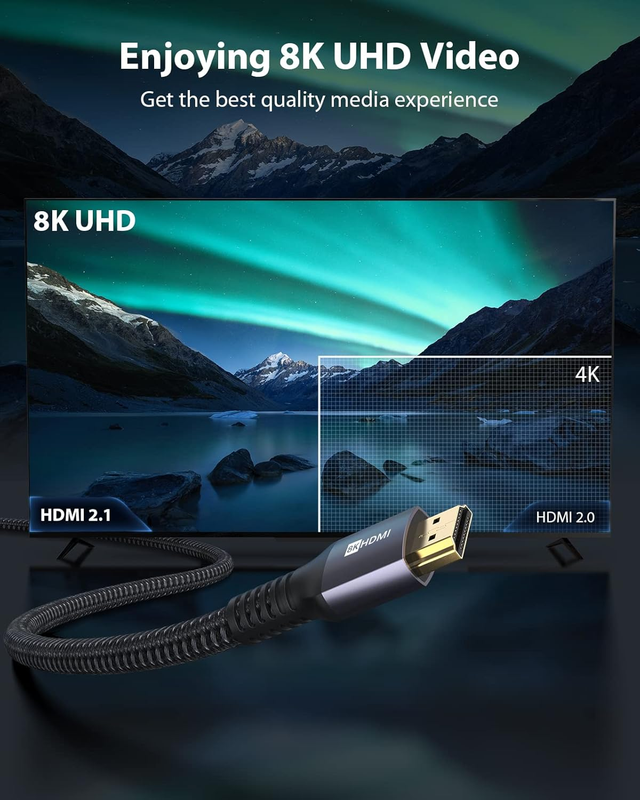 10K 8K HDMI Cables 2-Pack 6.6FT,  (Certified) 48Gbps Ultra High Speed HDMI® Cabl