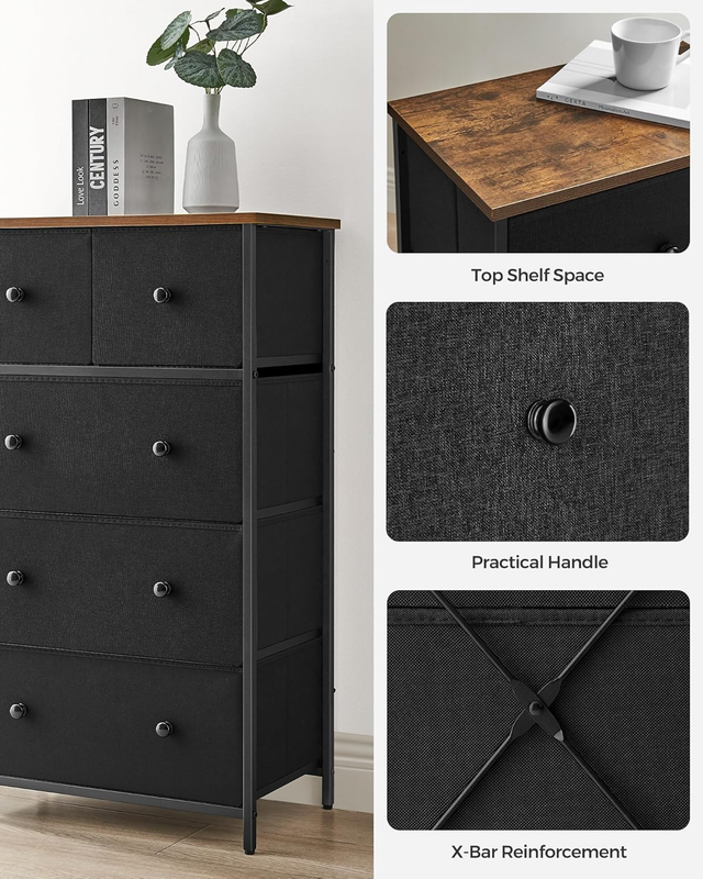 Drawer Dresser, Storage Dresser Tower with 5 Fabric Drawers, Dresser Unit, for H