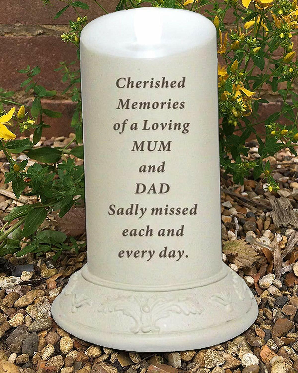 Mum Dad Memorial Graveside Solar Powered Candle Flickering